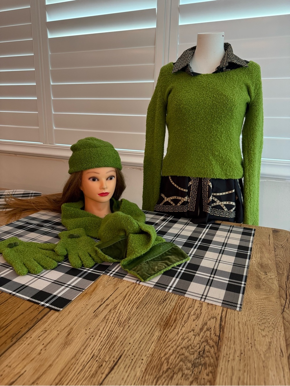 Moda International Olive Green Knit Sweater, Scarf, Beanie & Gloves Set